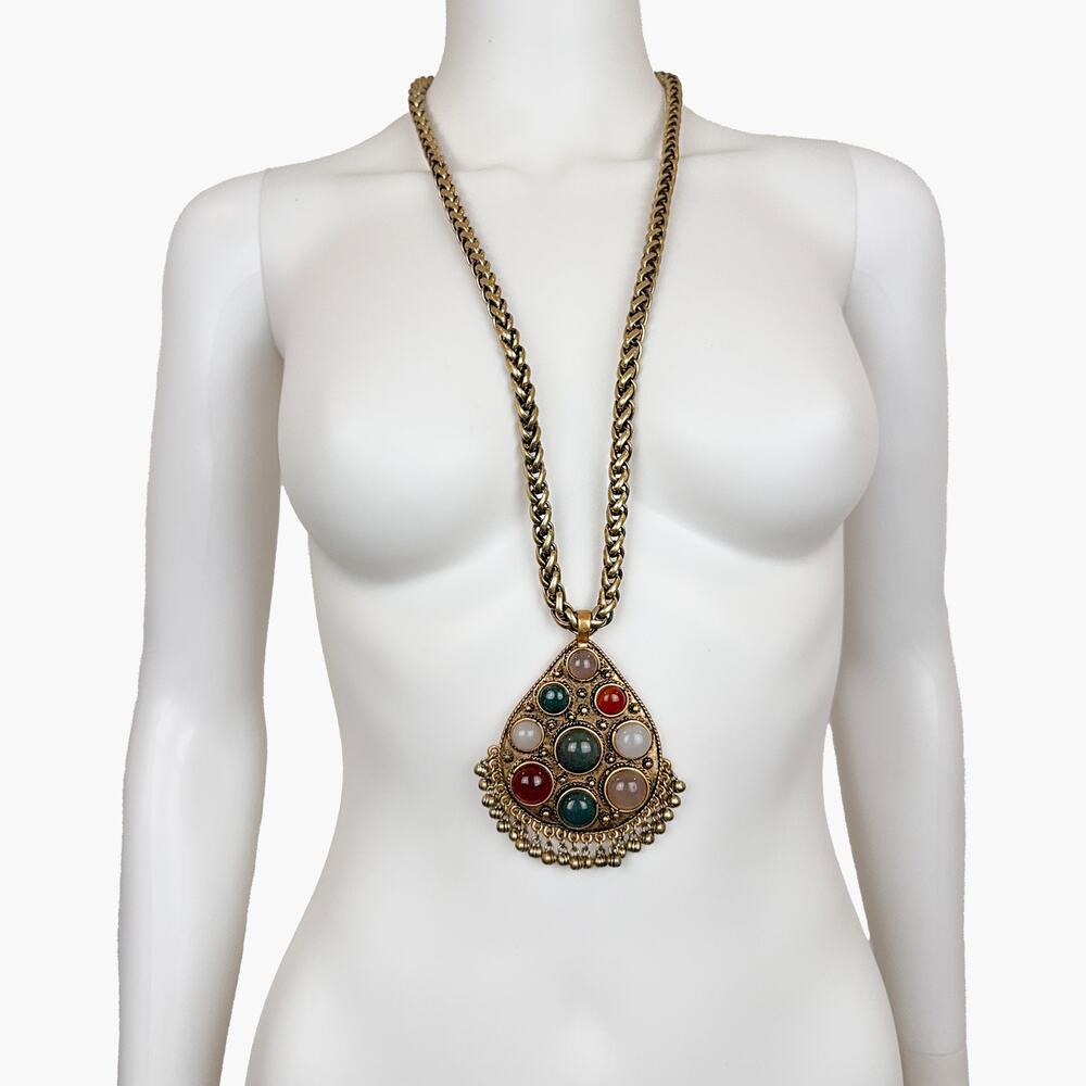 NWOT CABI Casablanca Gold Tone Teardrop Pendant Statement Necklace w/ Real Stone - Picture 3 of 7